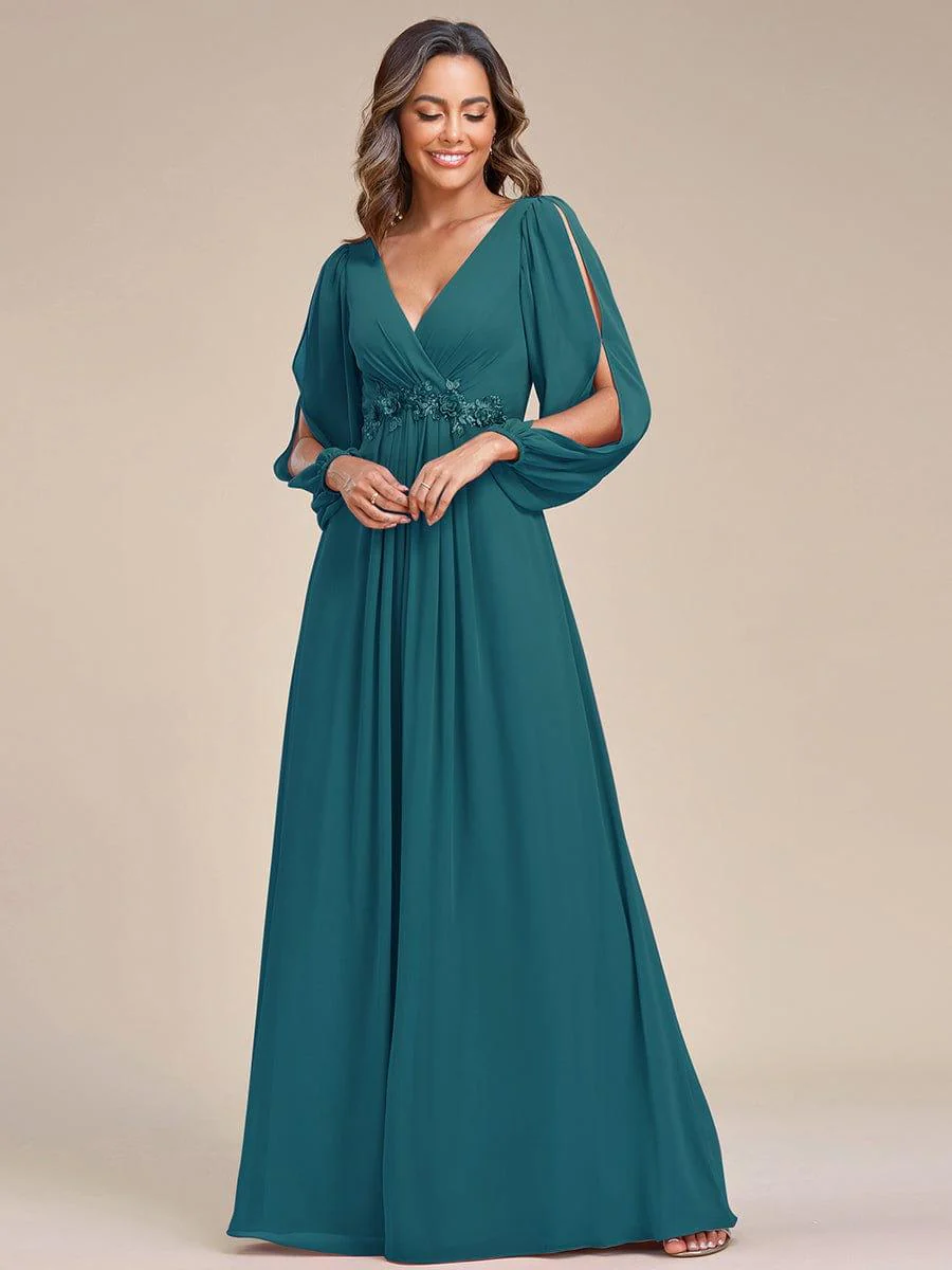 ever AMOUR|Deep V Neck Long Wedding Guest Dress with Long Sleeves - Image 66