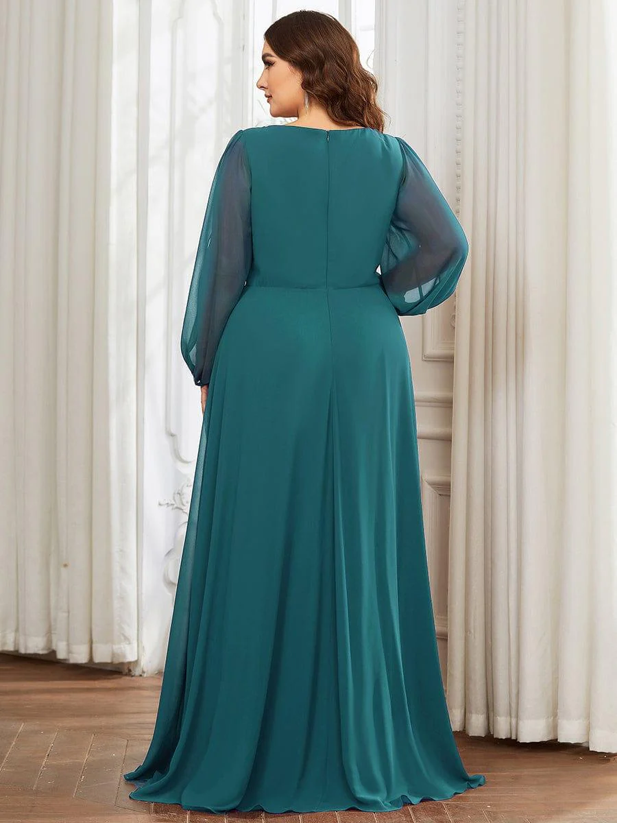ever AMOUR|Deep V Neck Long Wedding Guest Dress with Long Sleeves - Image 69