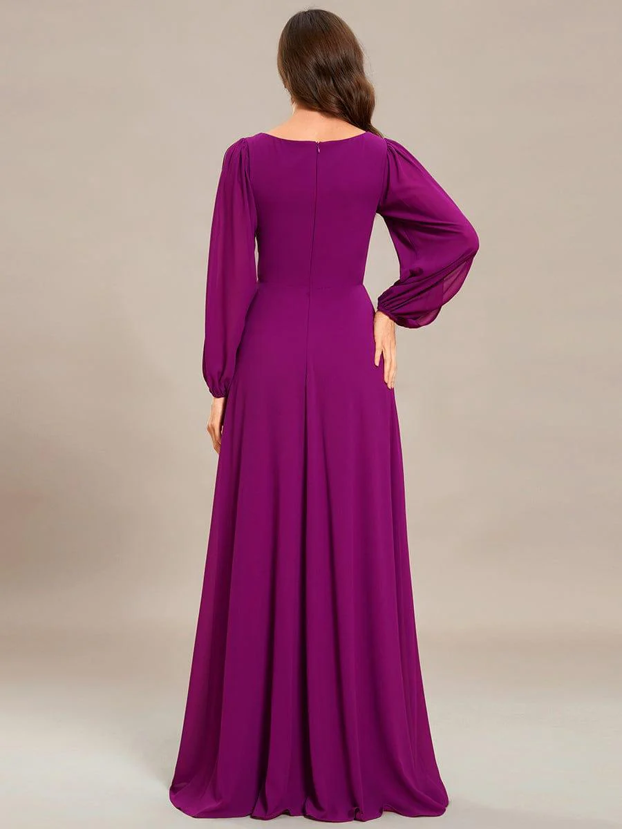 ever AMOUR|Deep V Neck Long Wedding Guest Dress with Long Sleeves - Image 74