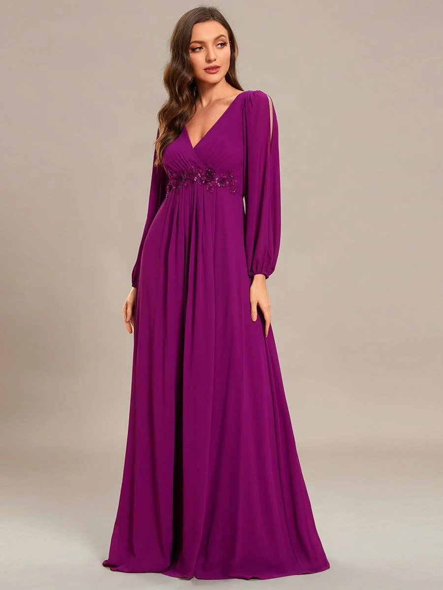 ever AMOUR|Deep V Neck Long Wedding Guest Dress with Long Sleeves - Image 77