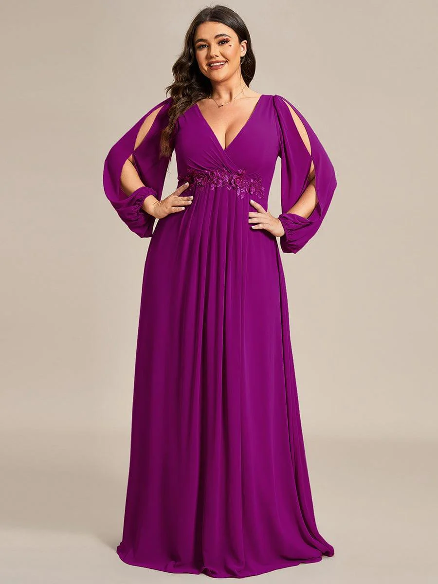 ever AMOUR|Deep V Neck Long Wedding Guest Dress with Long Sleeves - Image 78