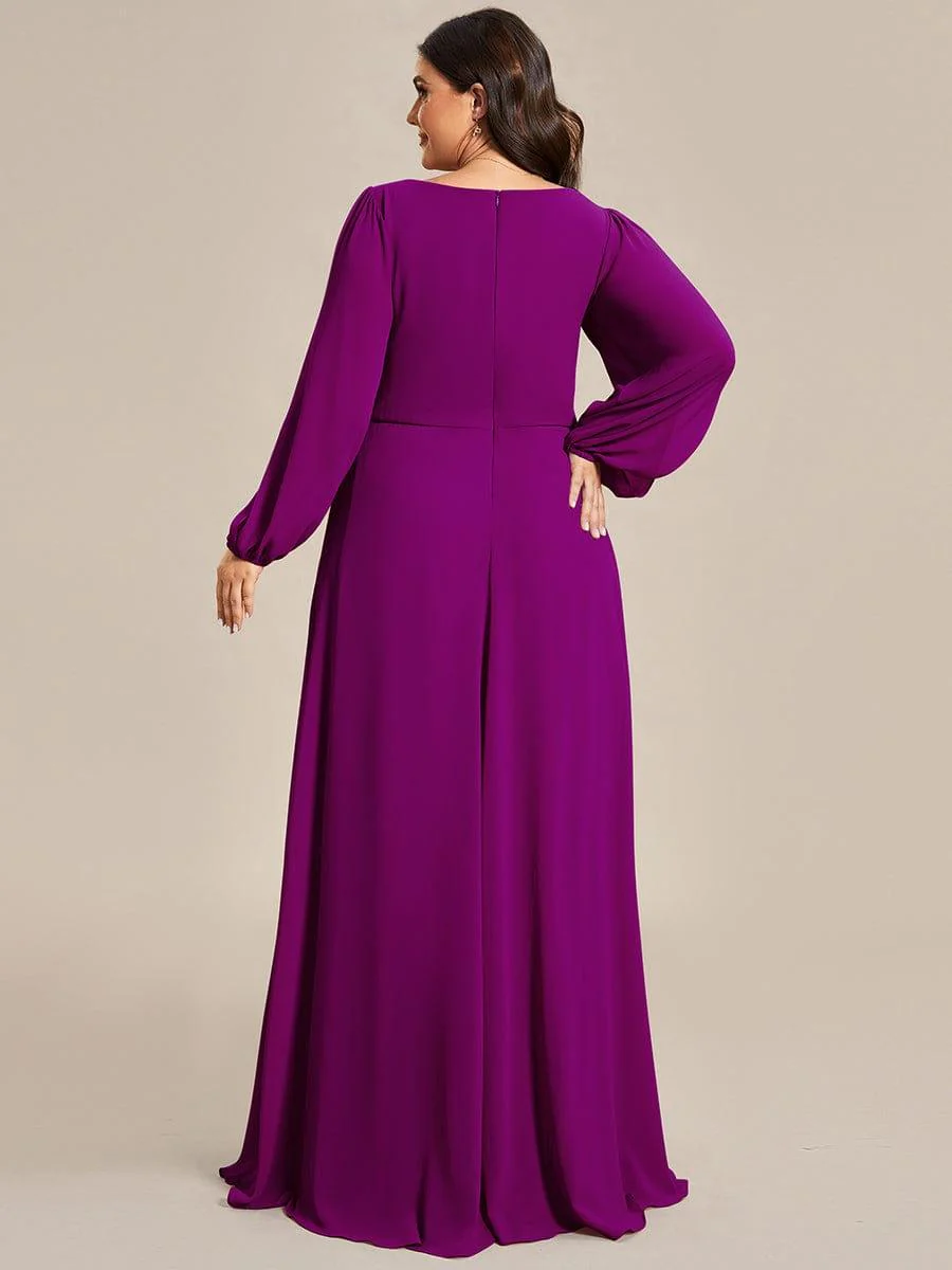 ever AMOUR|Deep V Neck Long Wedding Guest Dress with Long Sleeves - Image 79