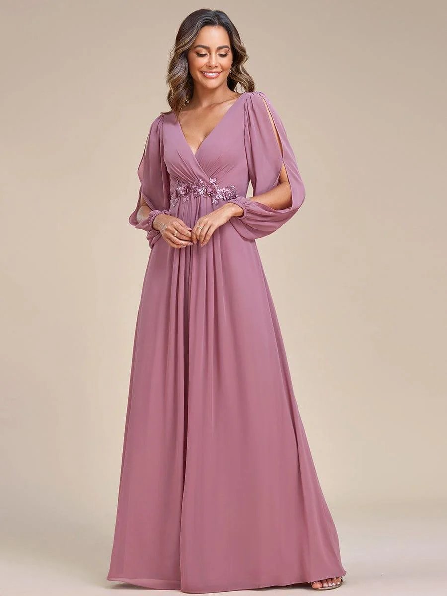 ever AMOUR|Deep V Neck Long Wedding Guest Dress with Long Sleeves - Image 83