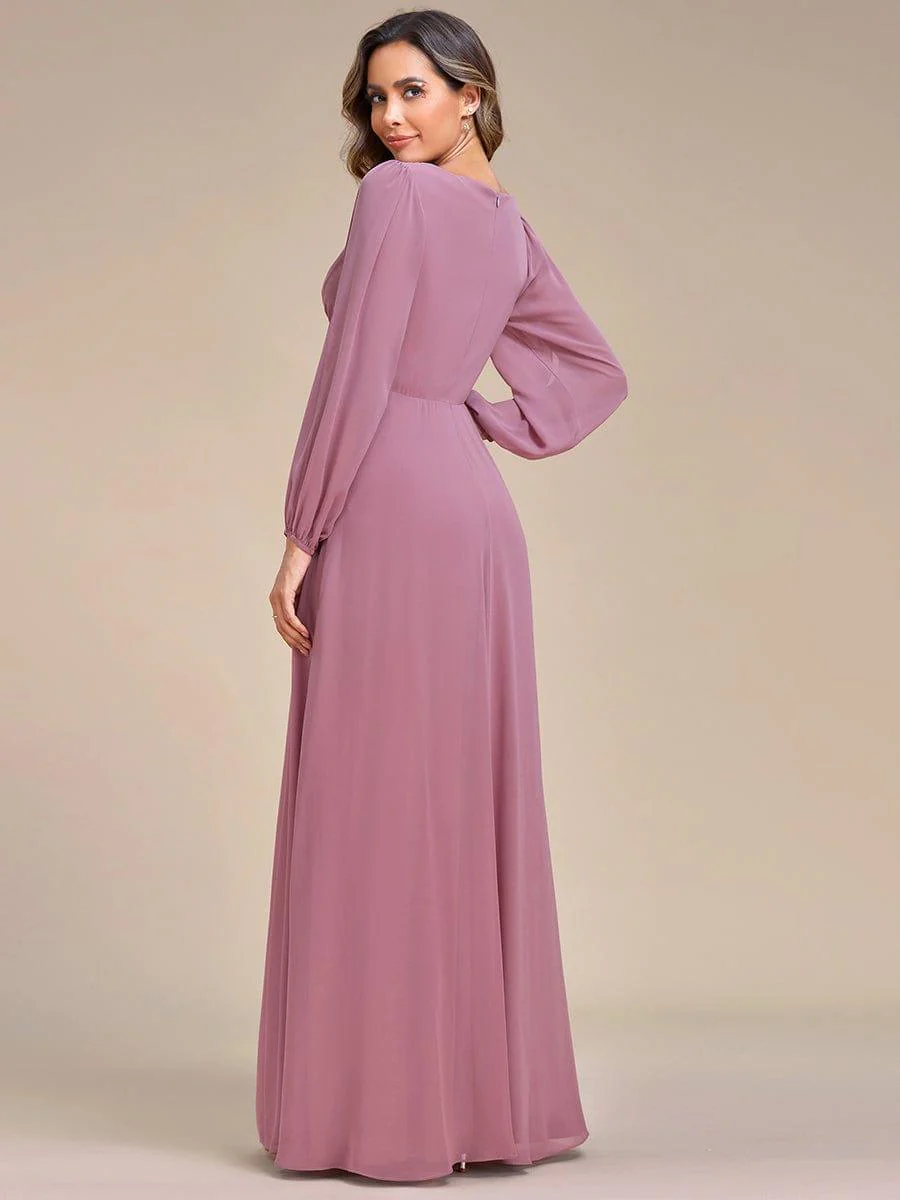 ever AMOUR|Deep V Neck Long Wedding Guest Dress with Long Sleeves - Image 84