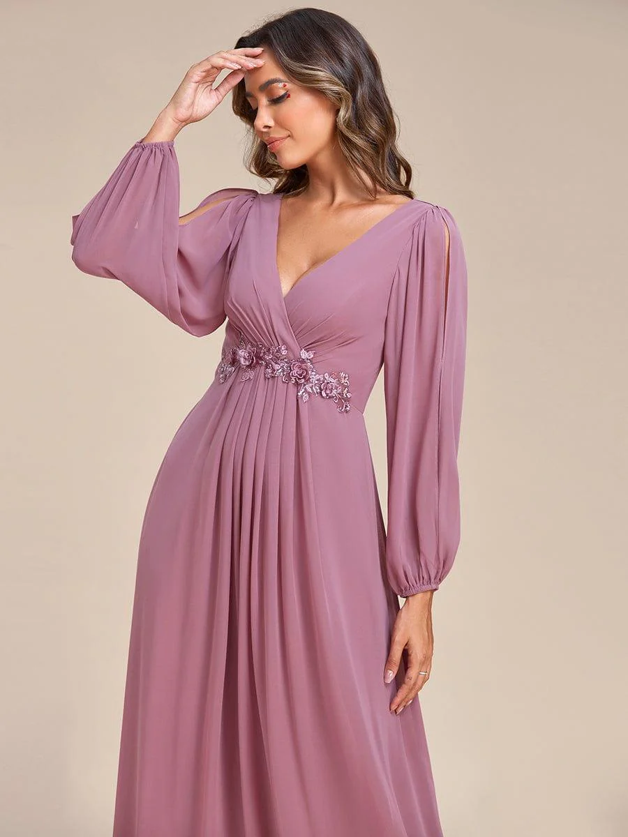 ever AMOUR|Deep V Neck Long Wedding Guest Dress with Long Sleeves - Image 85