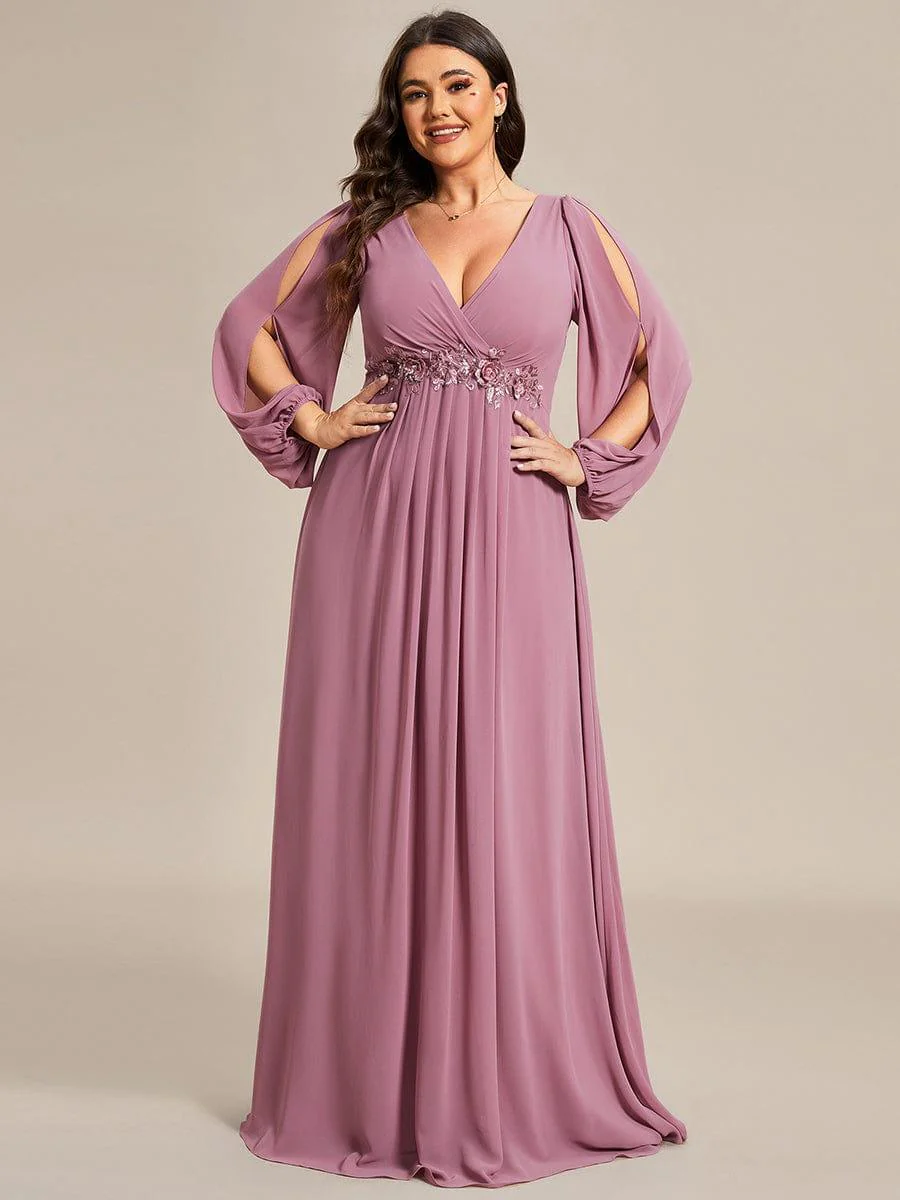 ever AMOUR|Deep V Neck Long Wedding Guest Dress with Long Sleeves - Image 88