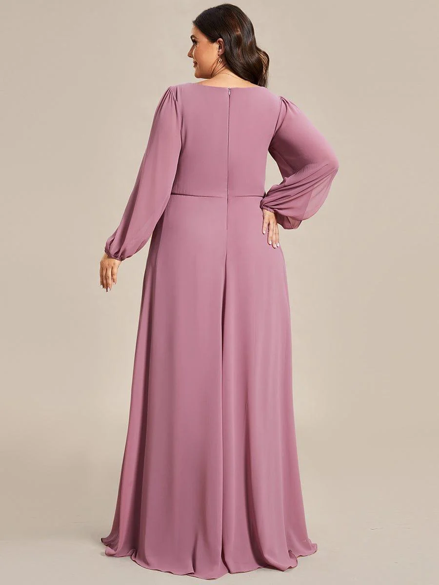 ever AMOUR|Deep V Neck Long Wedding Guest Dress with Long Sleeves - Image 89