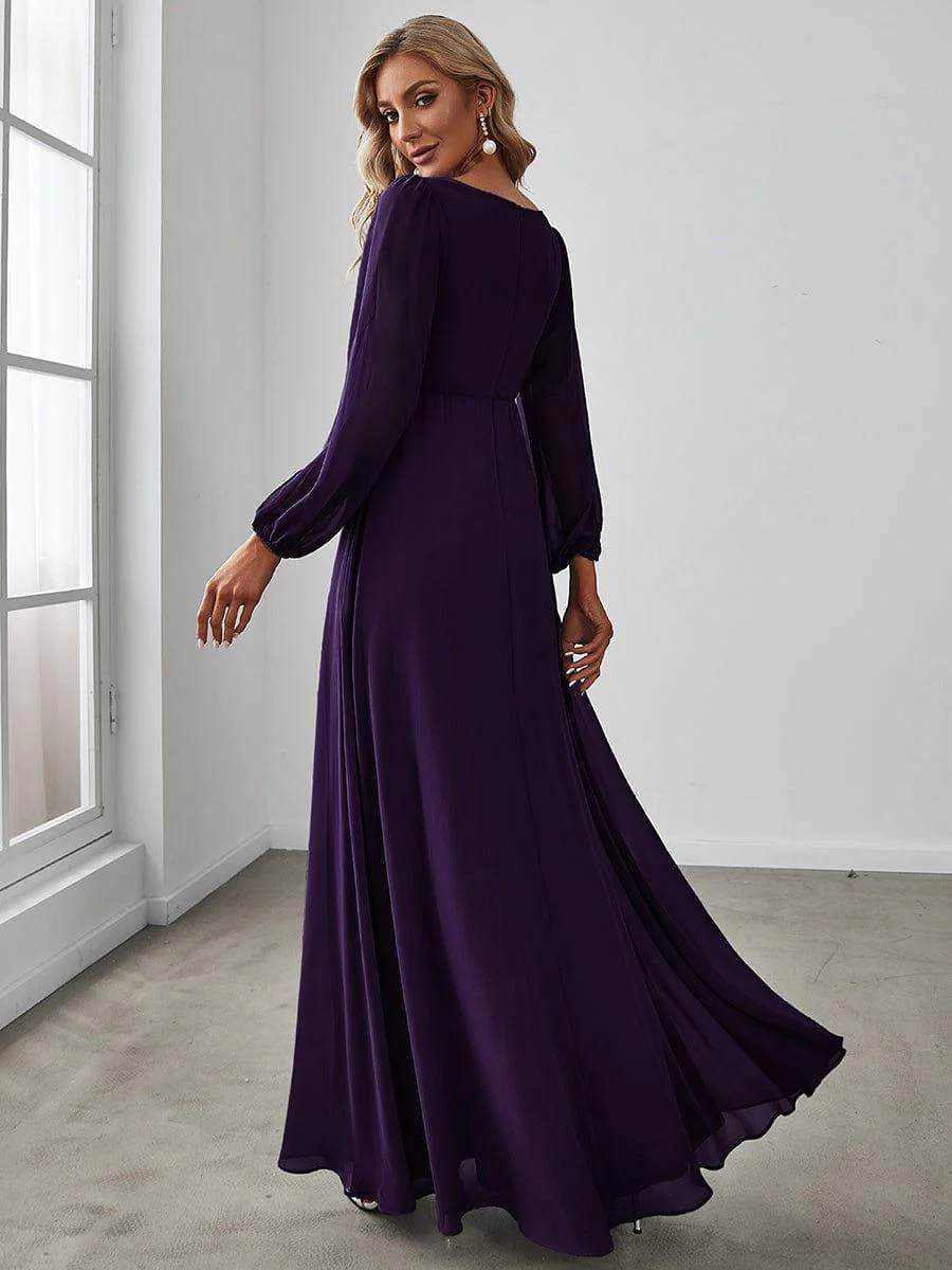 ever AMOUR|Deep V Neck Long Wedding Guest Dress with Long Sleeves - Image 93