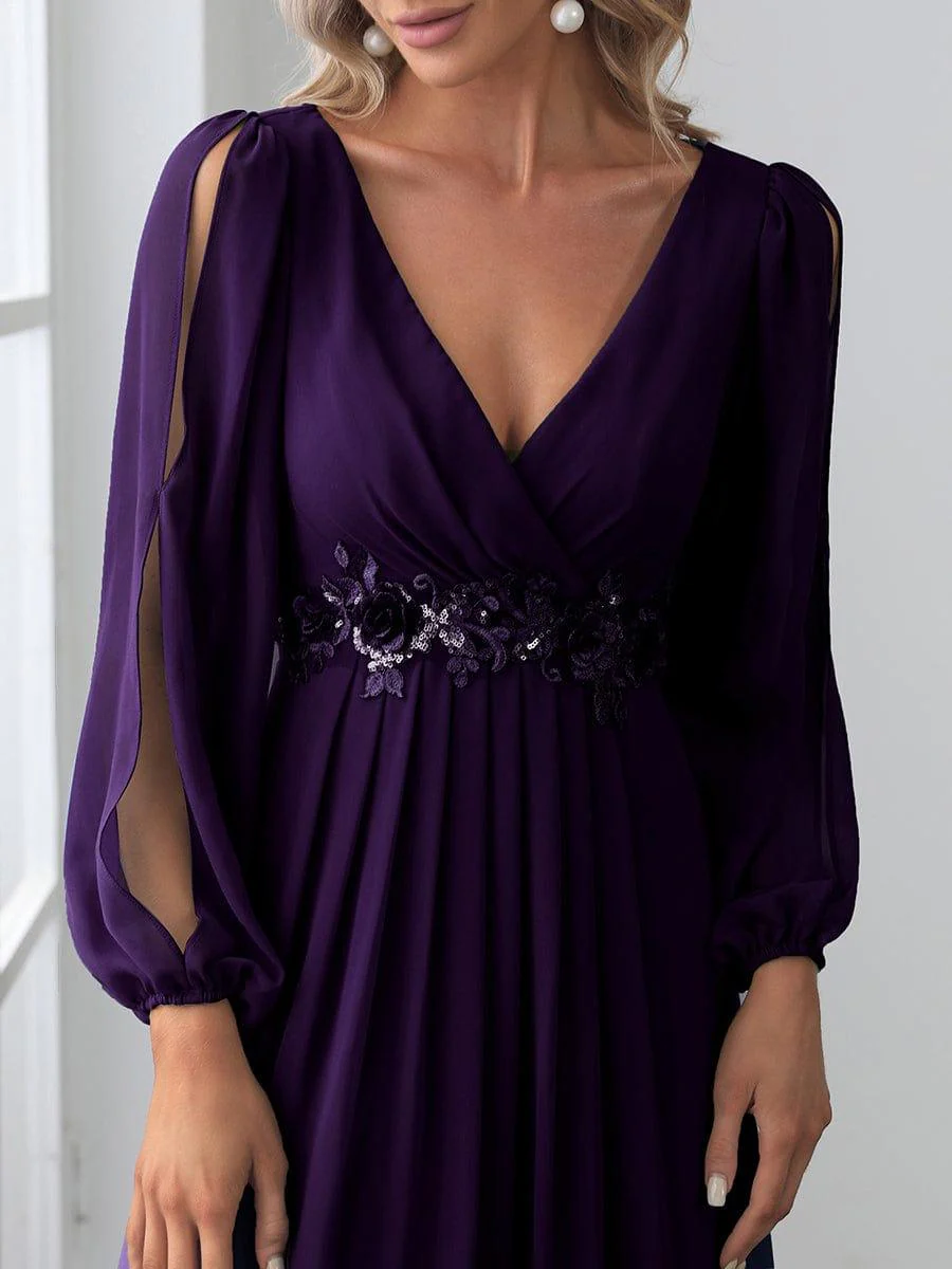 ever AMOUR|Deep V Neck Long Wedding Guest Dress with Long Sleeves - Image 94