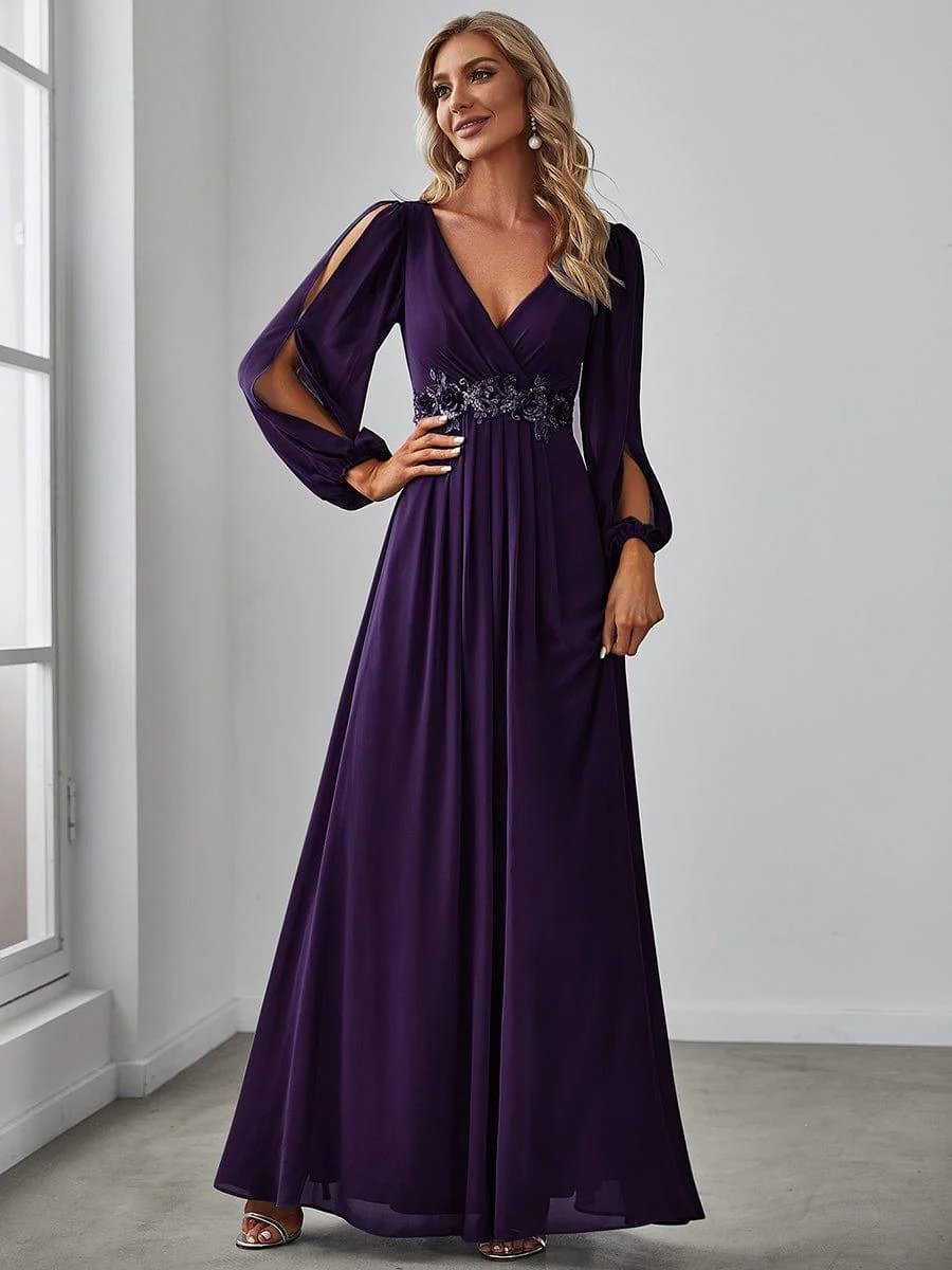 ever AMOUR|Deep V Neck Long Wedding Guest Dress with Long Sleeves - Image 95
