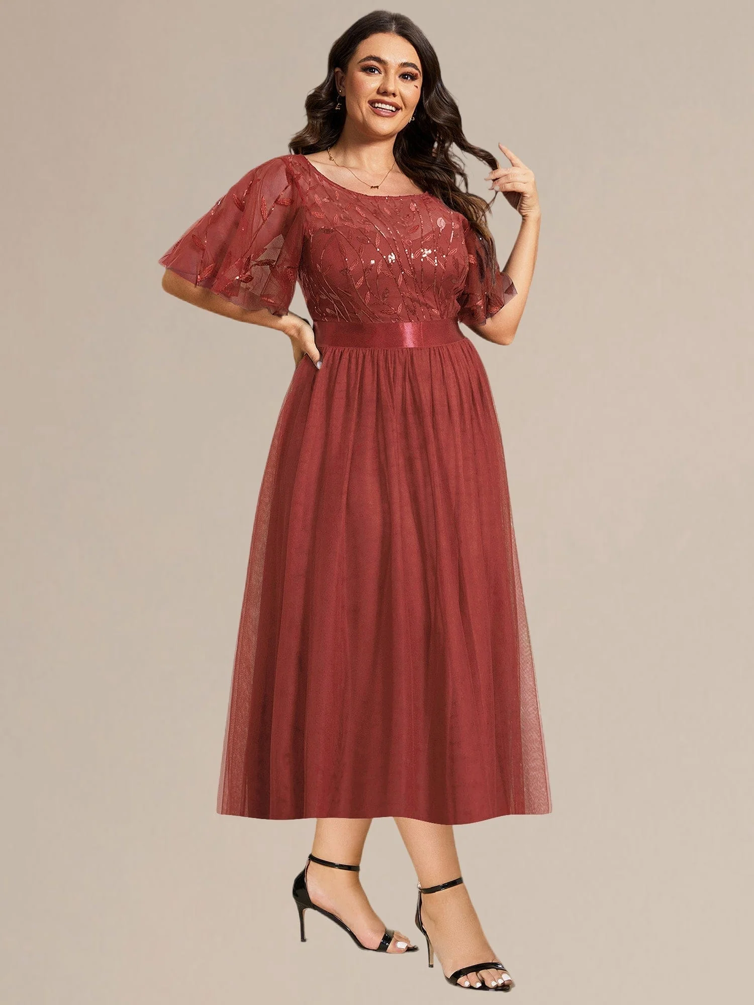 ever TAYLOR|Leaf Sequin Midi Wedding Guest Dress - Image 10