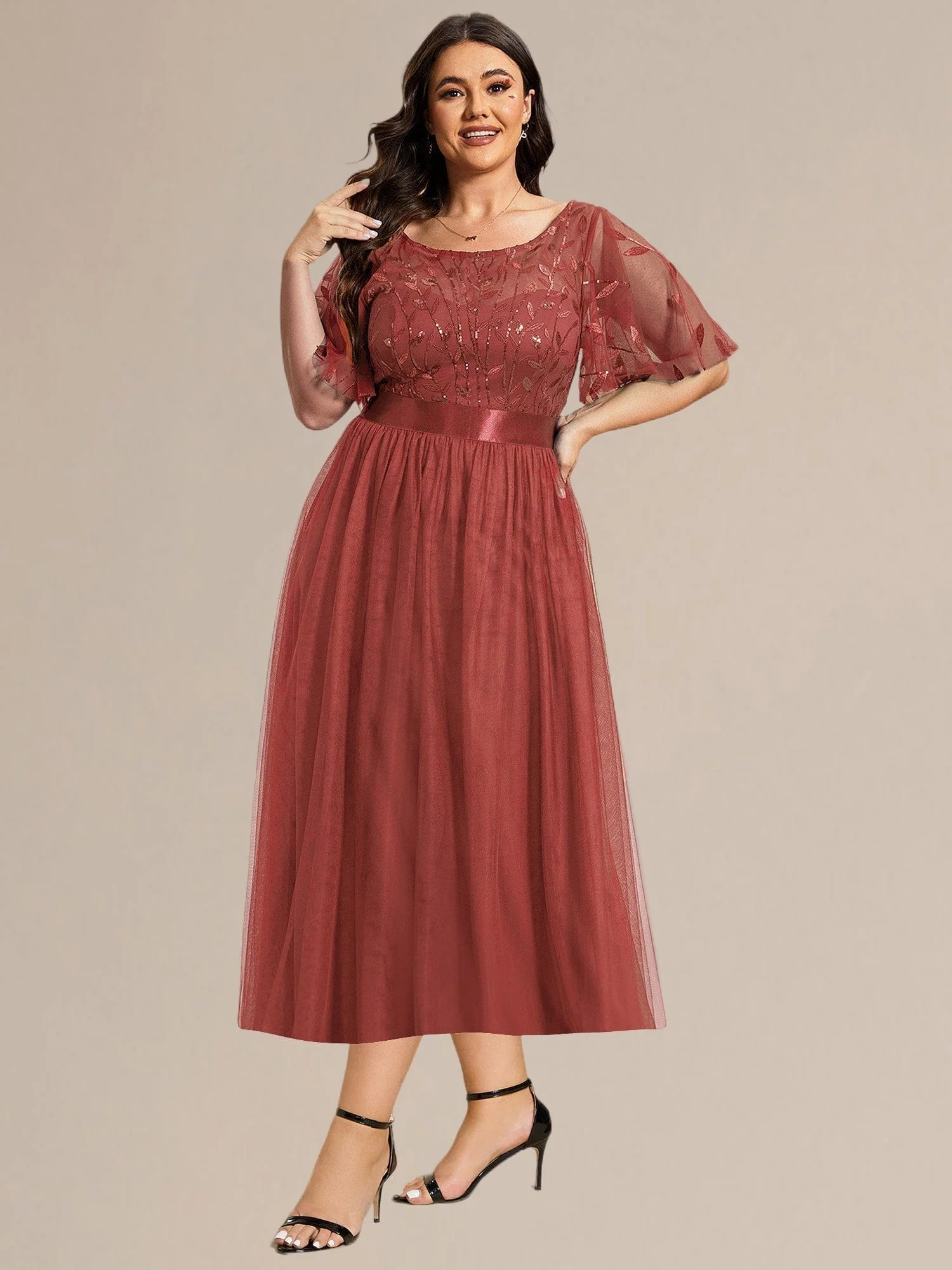ever TAYLOR|Leaf Sequin Midi Wedding Guest Dress - Image 11