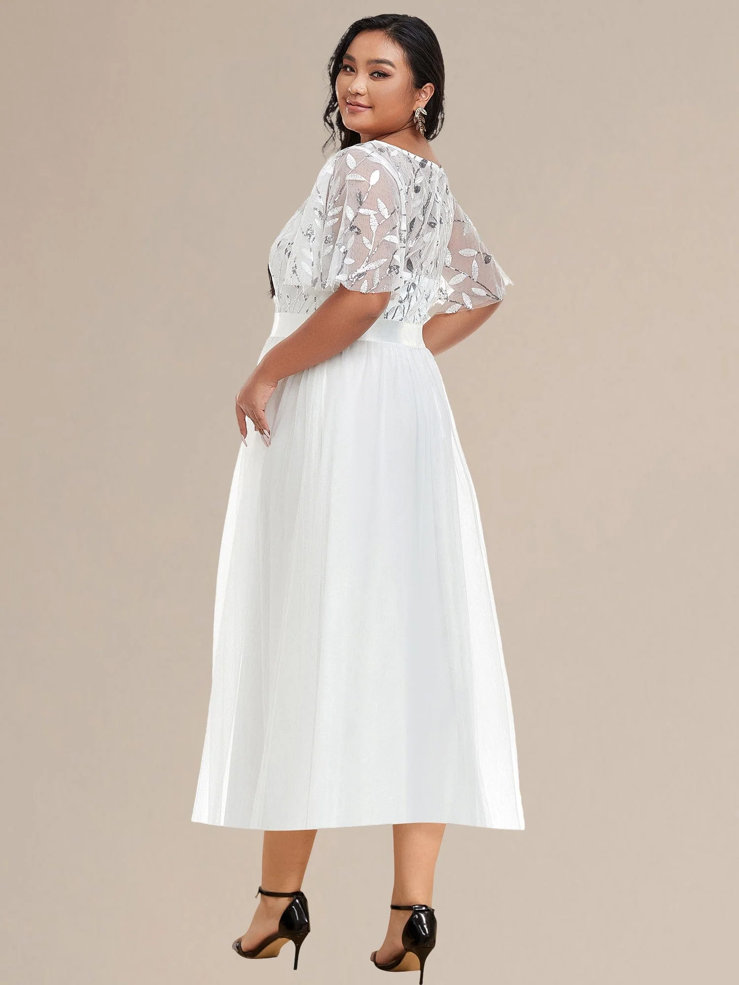 ever TAYLOR|Leaf Sequin Midi Wedding Guest Dress - Image 7