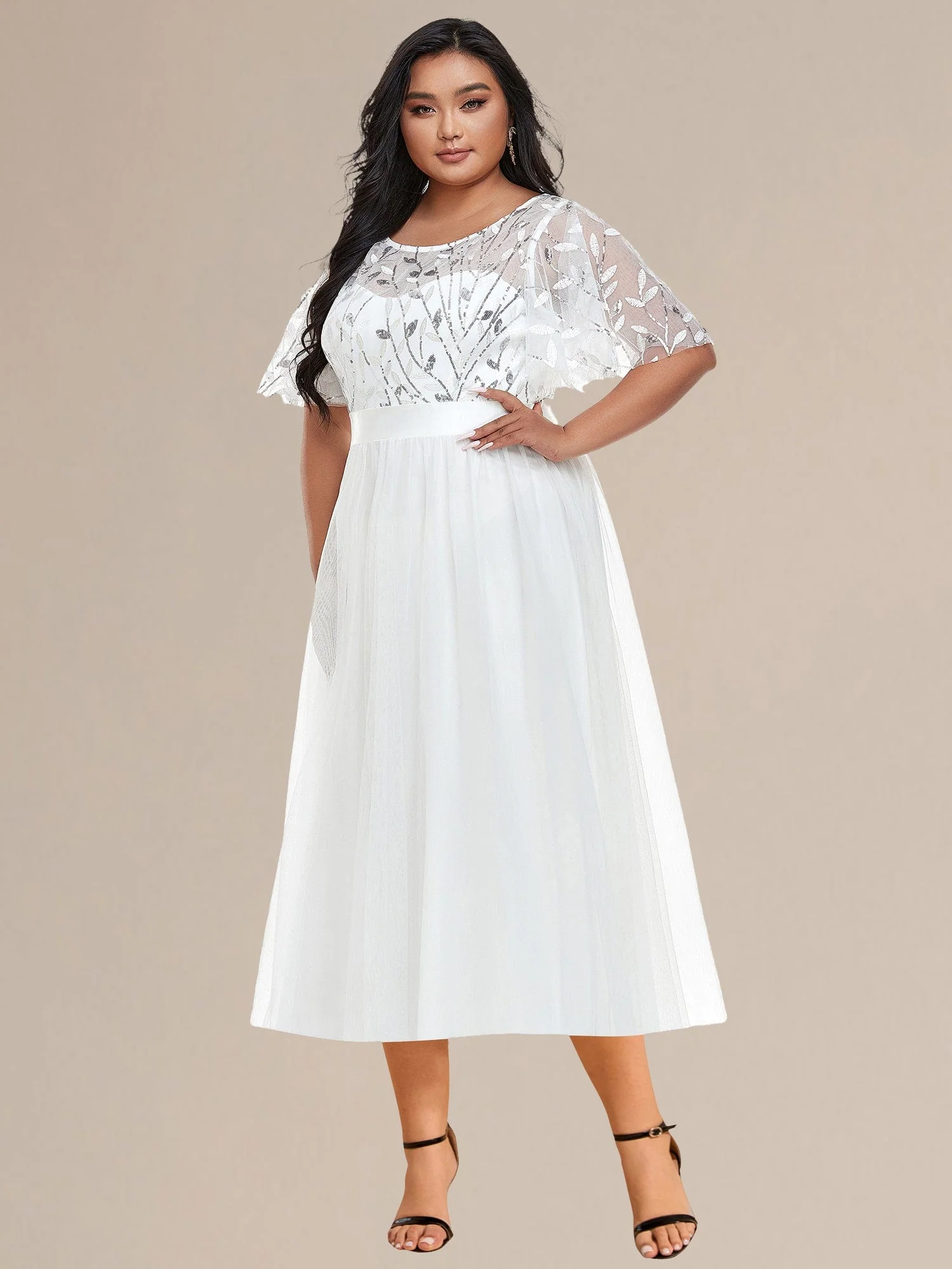 ever TAYLOR|Leaf Sequin Midi Wedding Guest Dress - Image 8