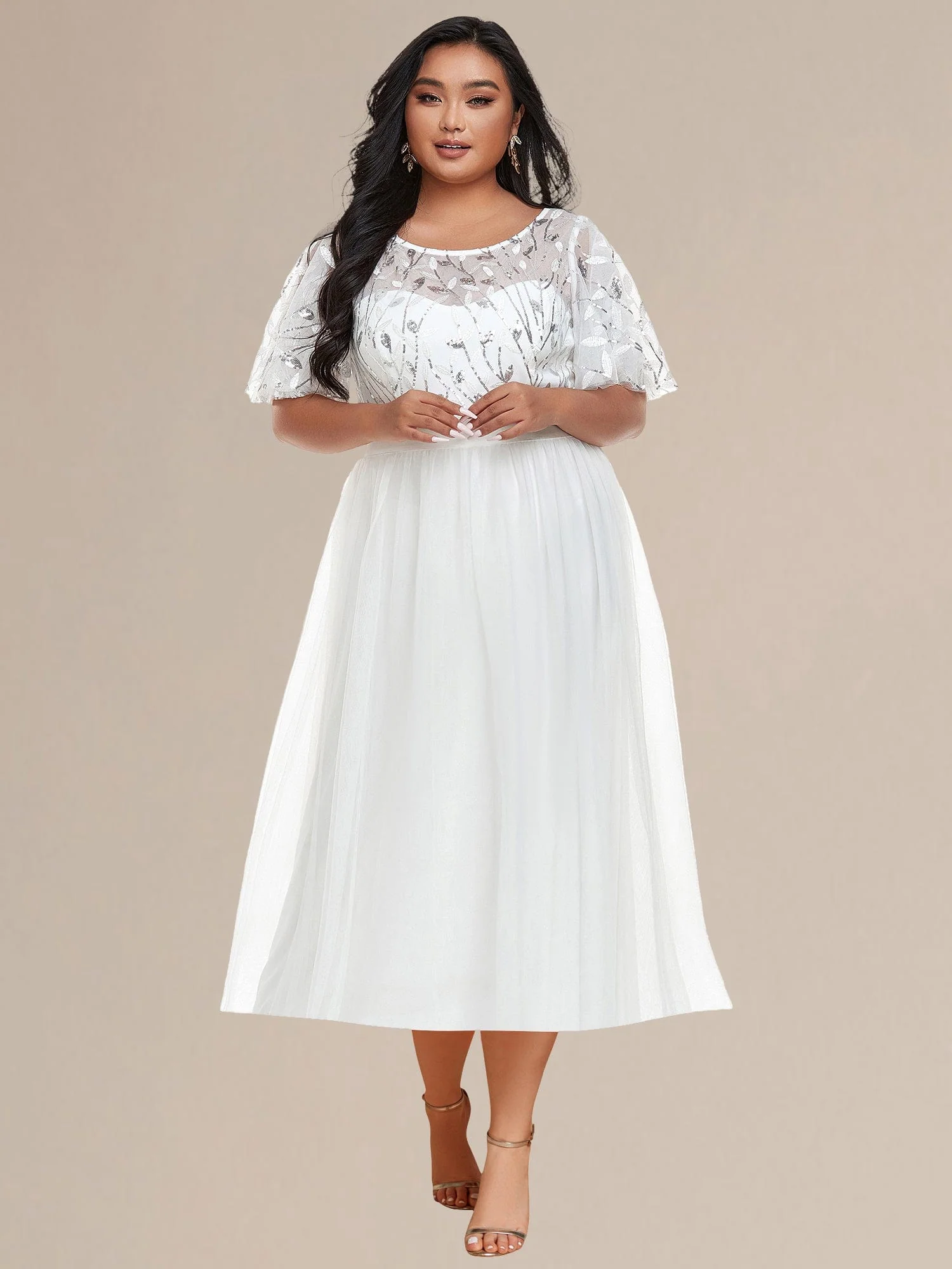 ever TAYLOR|Leaf Sequin Midi Wedding Guest Dress - Image 9