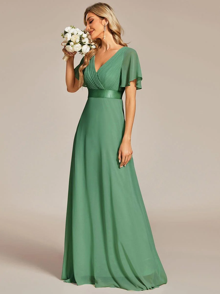 ever MONICA|Long Empire Waist Bridesmaid Dress with Short Flutter Sleeves - Image 101
