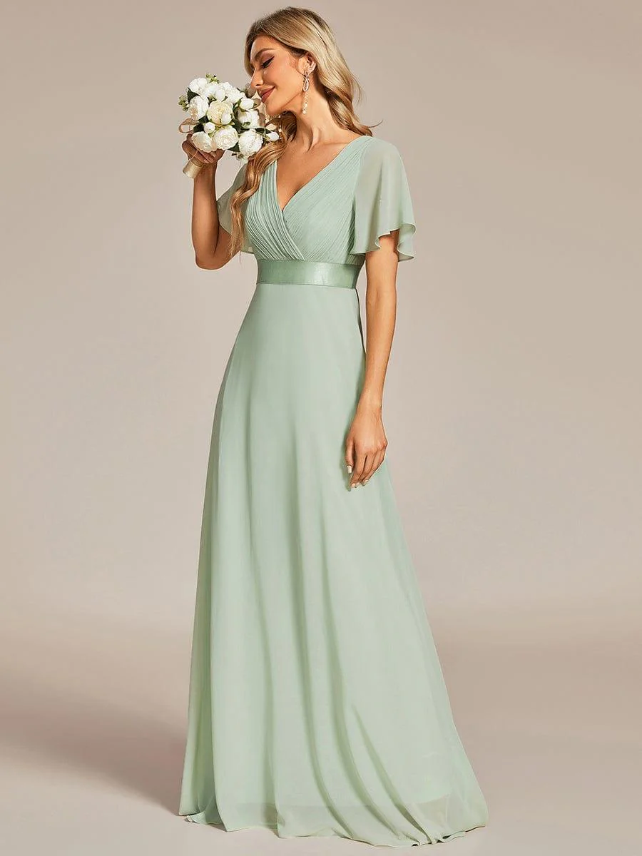 ever MONICA|Long Empire Waist Bridesmaid Dress with Short Flutter Sleeves - Image 108