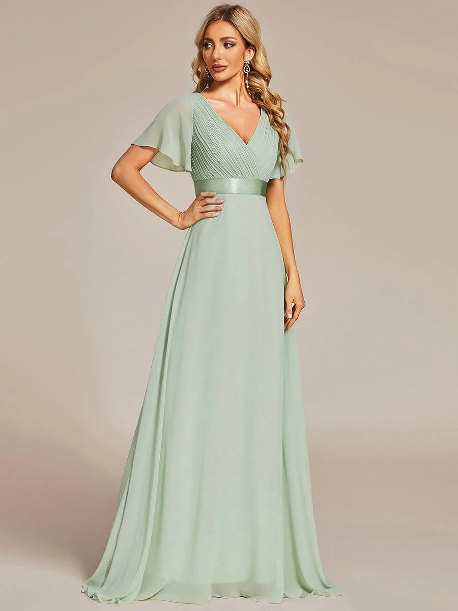 ever MONICA|Long Empire Waist Bridesmaid Dress with Short Flutter Sleeves - Image 112
