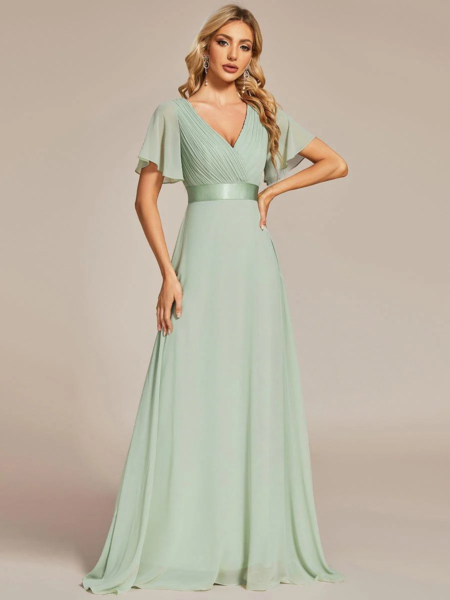 ever MONICA|Long Empire Waist Bridesmaid Dress with Short Flutter Sleeves - Image 113