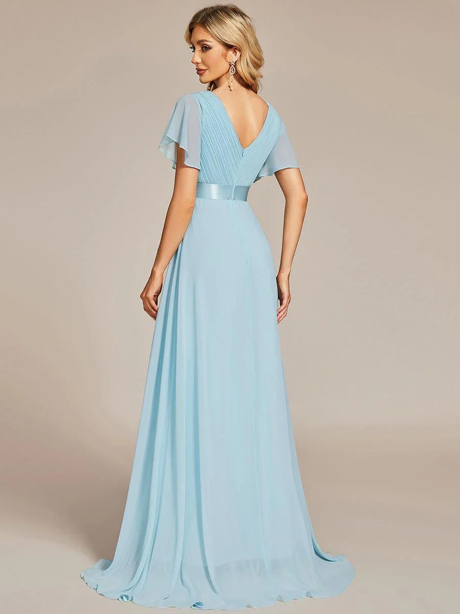 ever MONICA|Long Empire Waist Bridesmaid Dress with Short Flutter Sleeves - Image 119