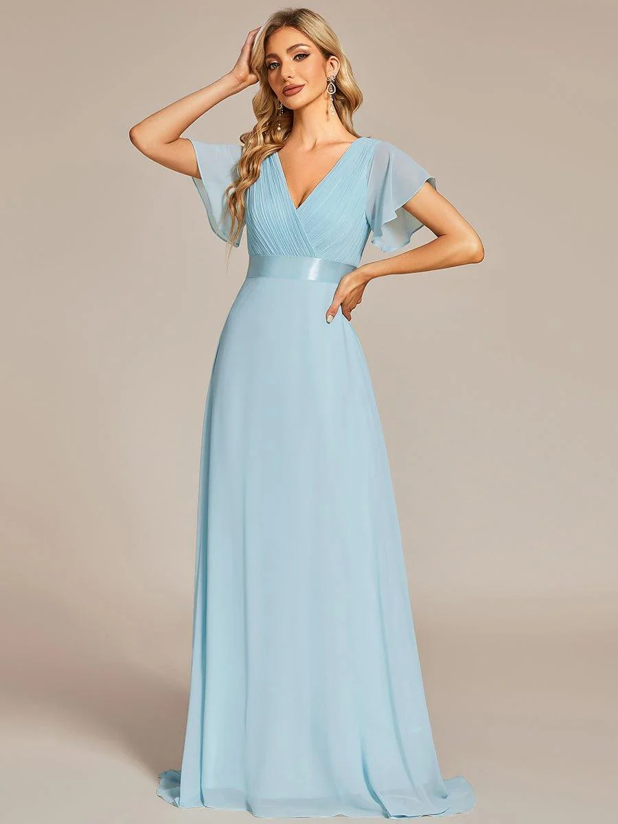 ever MONICA|Long Empire Waist Bridesmaid Dress with Short Flutter Sleeves - Image 121