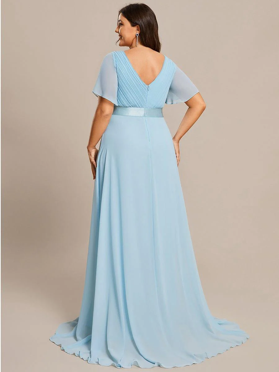 ever MONICA|Long Empire Waist Bridesmaid Dress with Short Flutter Sleeves - Image 124