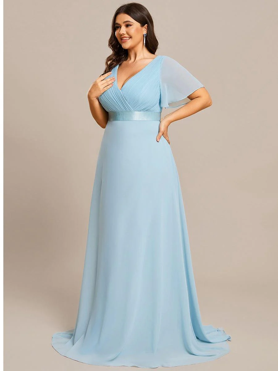 ever MONICA|Long Empire Waist Bridesmaid Dress with Short Flutter Sleeves - Image 126