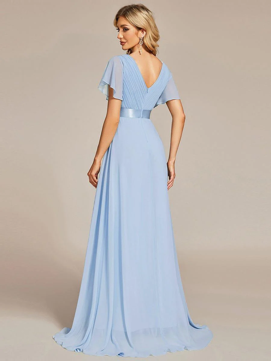 ever MONICA|Long Empire Waist Bridesmaid Dress with Short Flutter Sleeves - Image 141