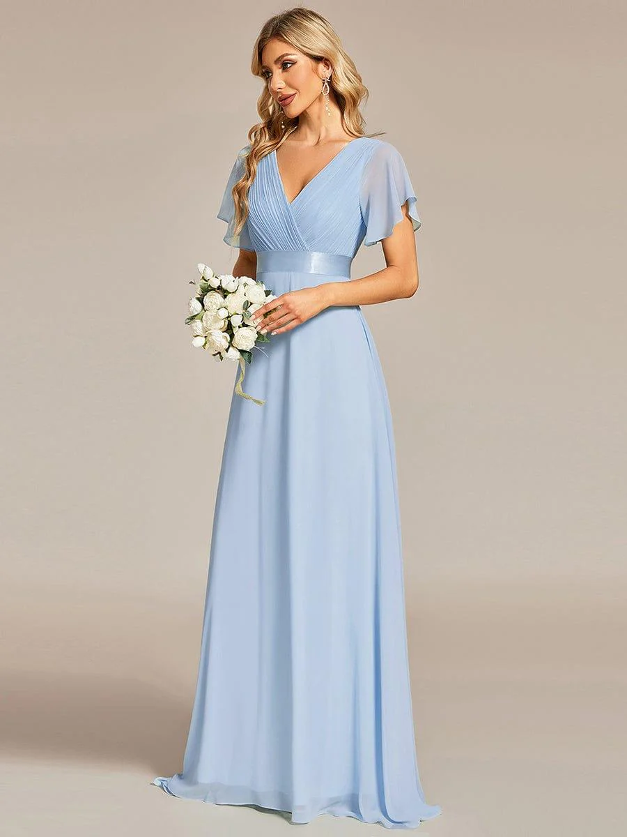 ever MONICA|Long Empire Waist Bridesmaid Dress with Short Flutter Sleeves - Image 143