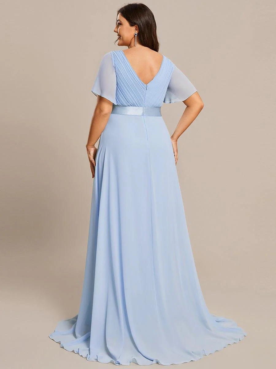 ever MONICA|Long Empire Waist Bridesmaid Dress with Short Flutter Sleeves - Image 146