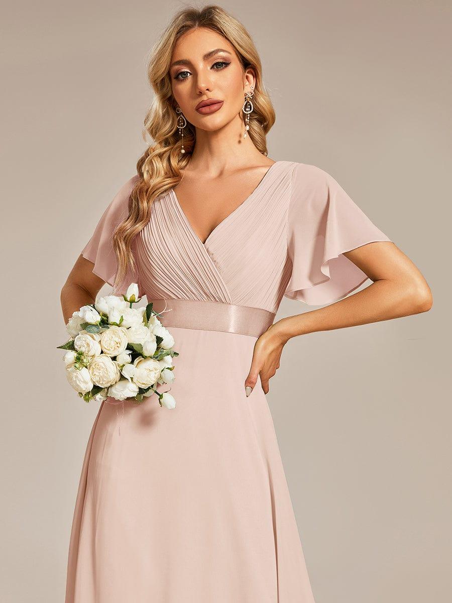 ever MONICA|Long Empire Waist Bridesmaid Dress with Short Flutter Sleeves - Image 150