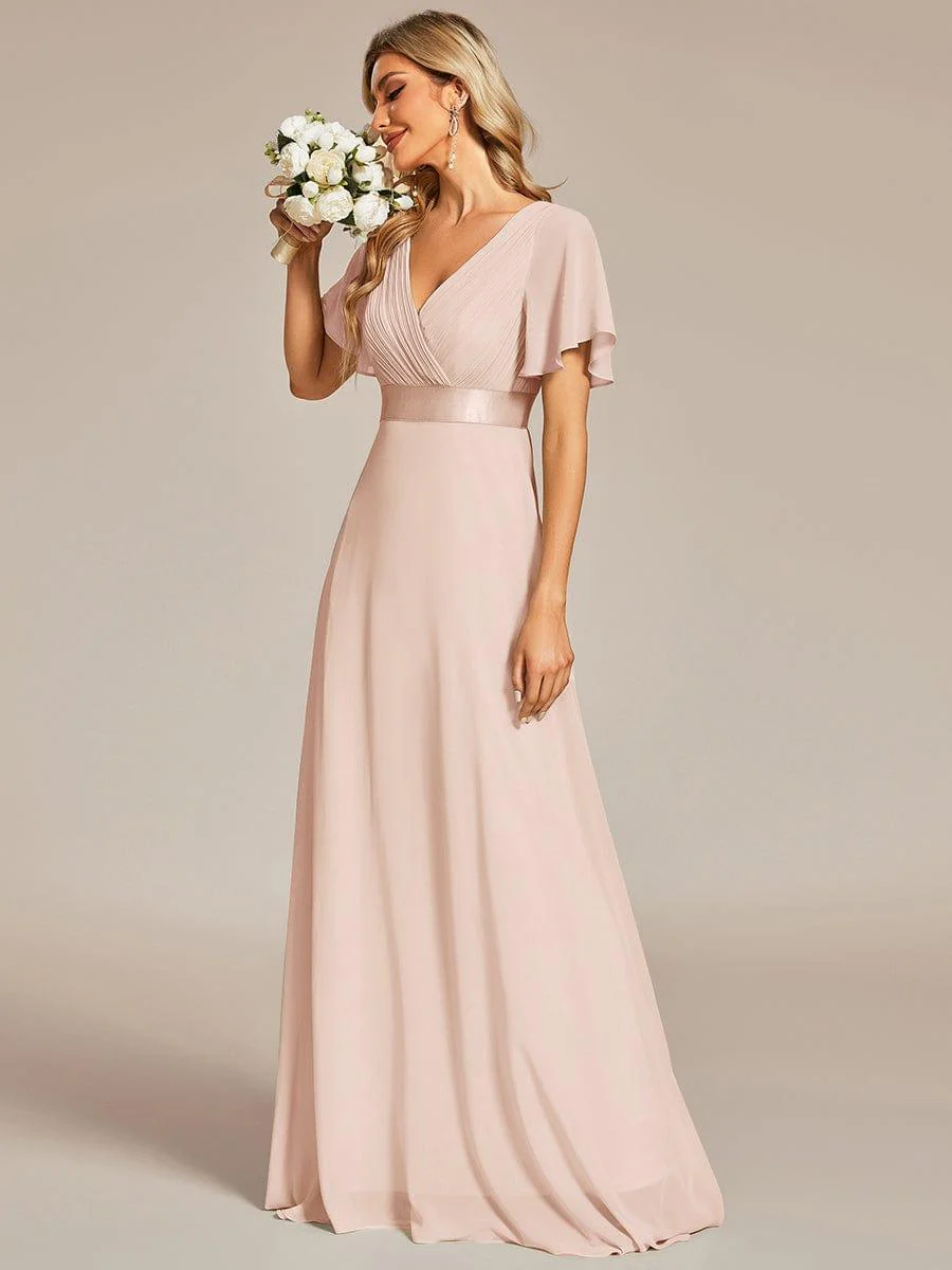 ever MONICA|Long Empire Waist Bridesmaid Dress with Short Flutter Sleeves - Image 151