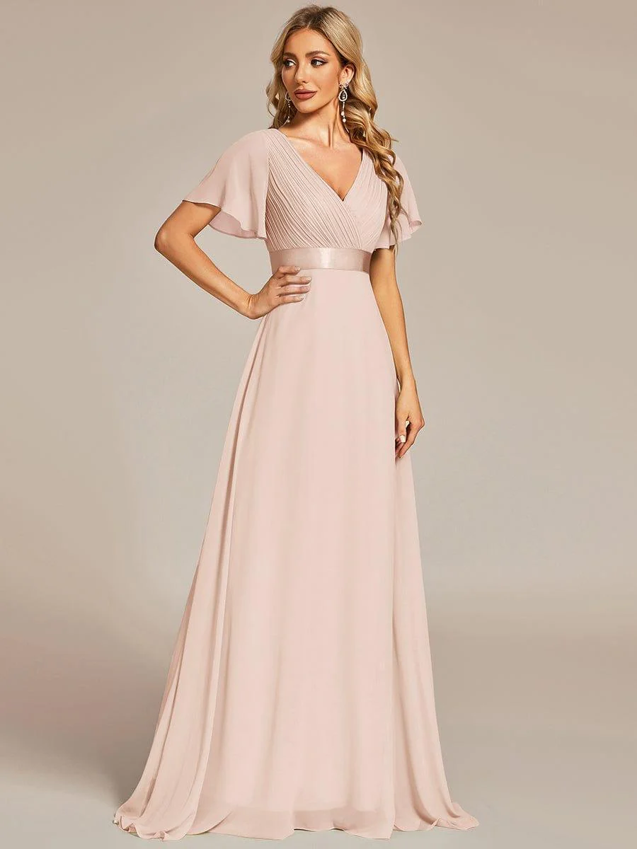 ever MONICA|Long Empire Waist Bridesmaid Dress with Short Flutter Sleeves - Image 152