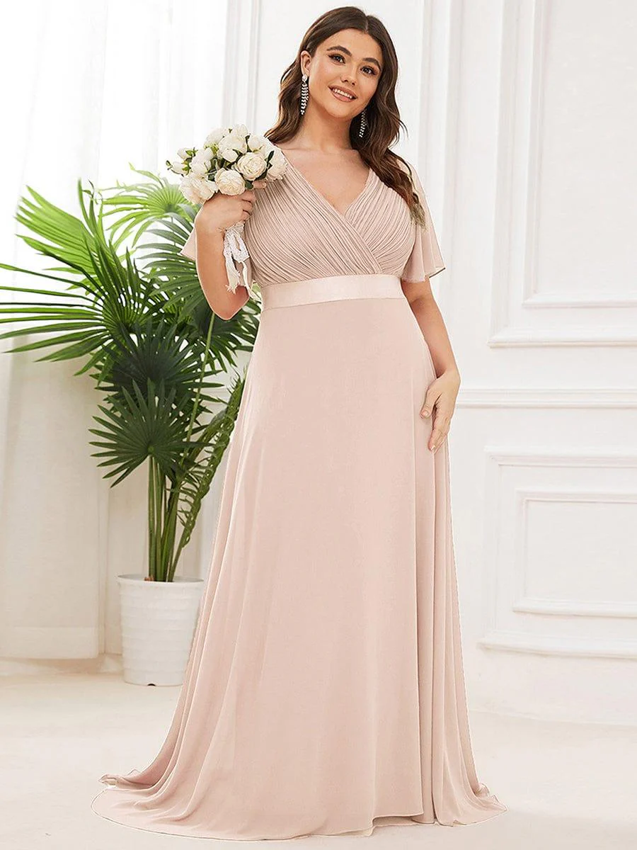 ever MONICA|Long Empire Waist Bridesmaid Dress with Short Flutter Sleeves - Image 153