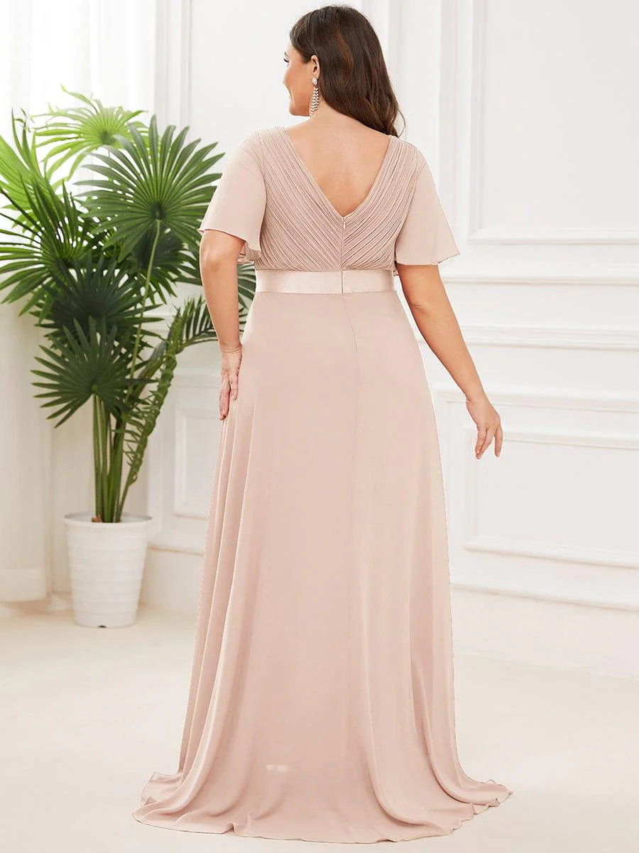 ever MONICA|Long Empire Waist Bridesmaid Dress with Short Flutter Sleeves - Image 154