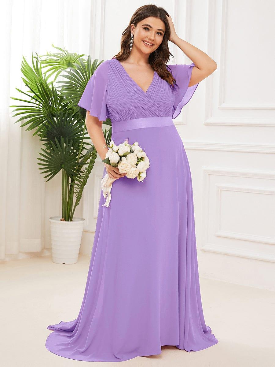 ever MONICA|Long Empire Waist Bridesmaid Dress with Short Flutter Sleeves - Image 161