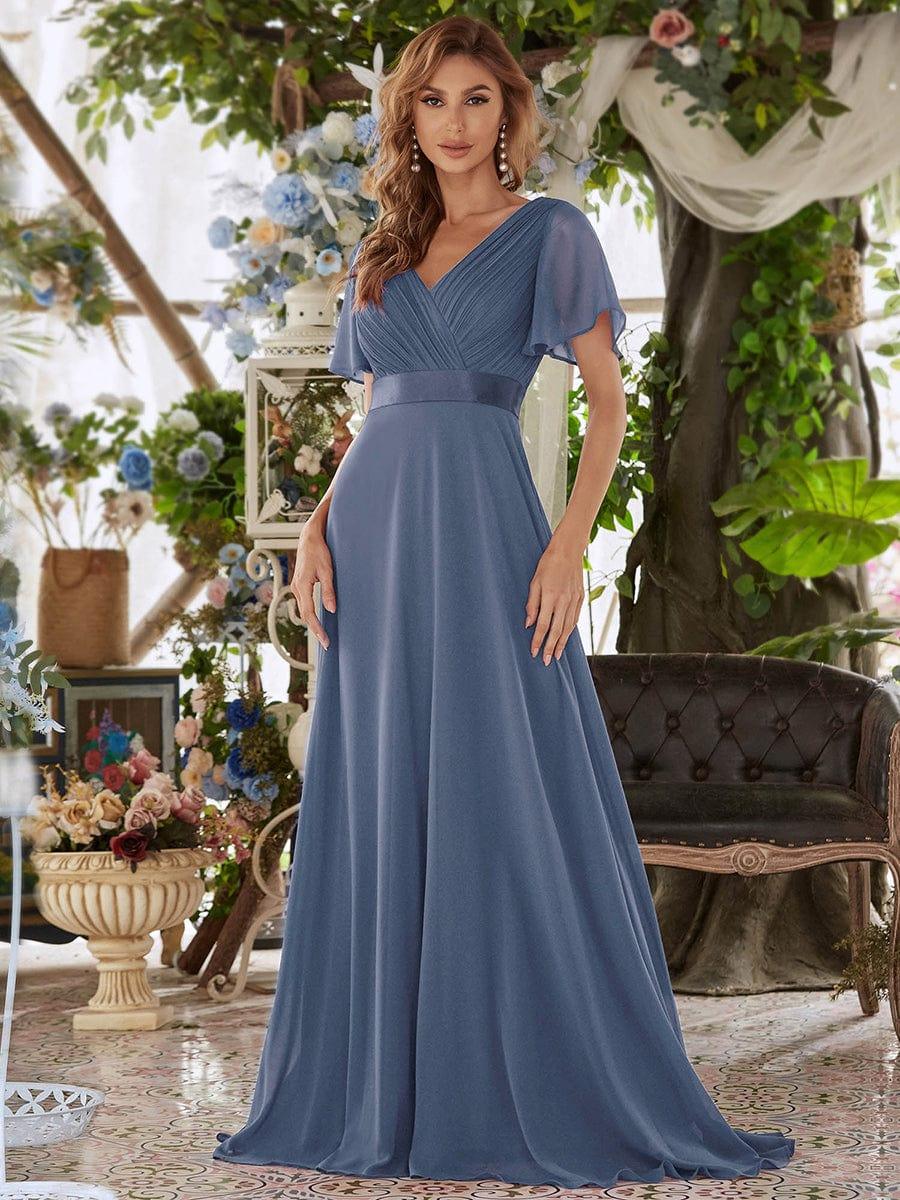 ever MONICA|Long Empire Waist Bridesmaid Dress with Short Flutter Sleeves - Image 172