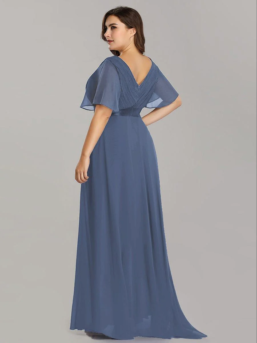 ever MONICA|Long Empire Waist Bridesmaid Dress with Short Flutter Sleeves - Image 174