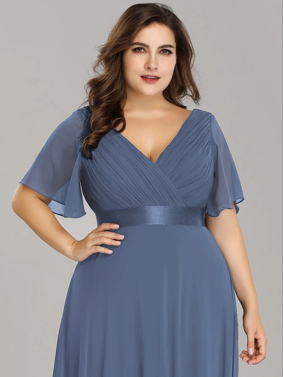 ever MONICA|Long Empire Waist Bridesmaid Dress with Short Flutter Sleeves - Image 175