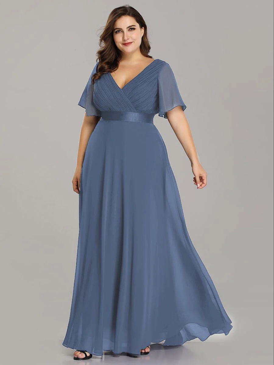ever MONICA|Long Empire Waist Bridesmaid Dress with Short Flutter Sleeves - Image 177