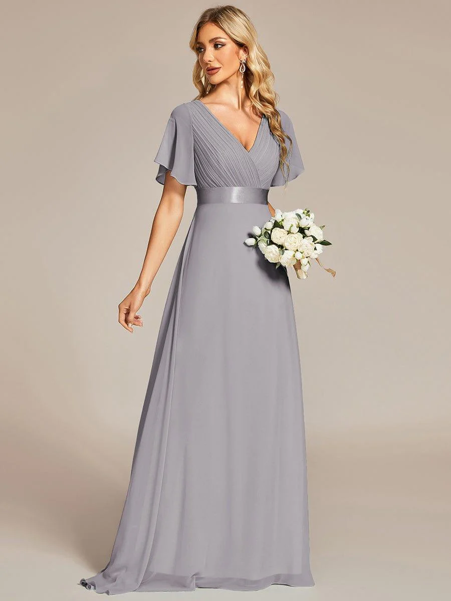 ever MONICA|Long Empire Waist Bridesmaid Dress with Short Flutter Sleeves - Image 18