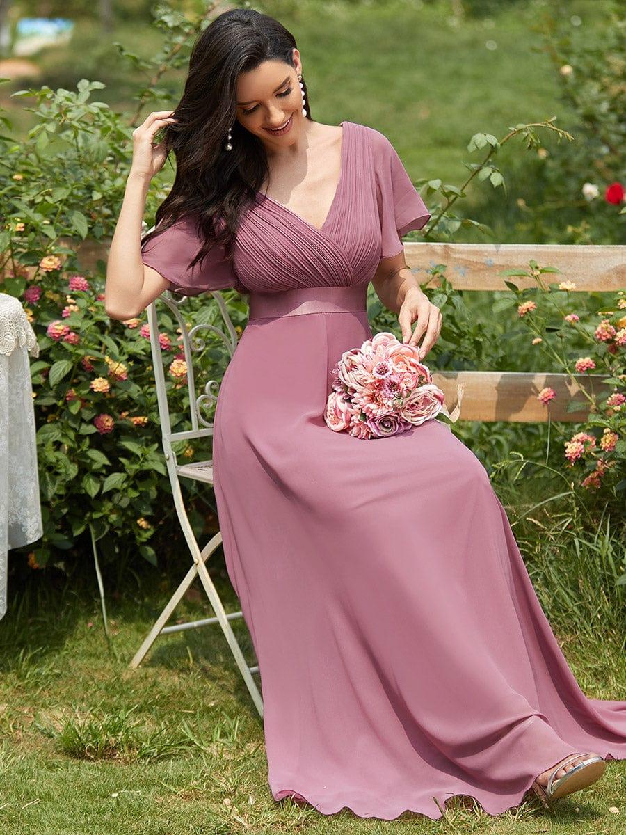 ever MONICA|Long Empire Waist Bridesmaid Dress with Short Flutter Sleeves - Image 183