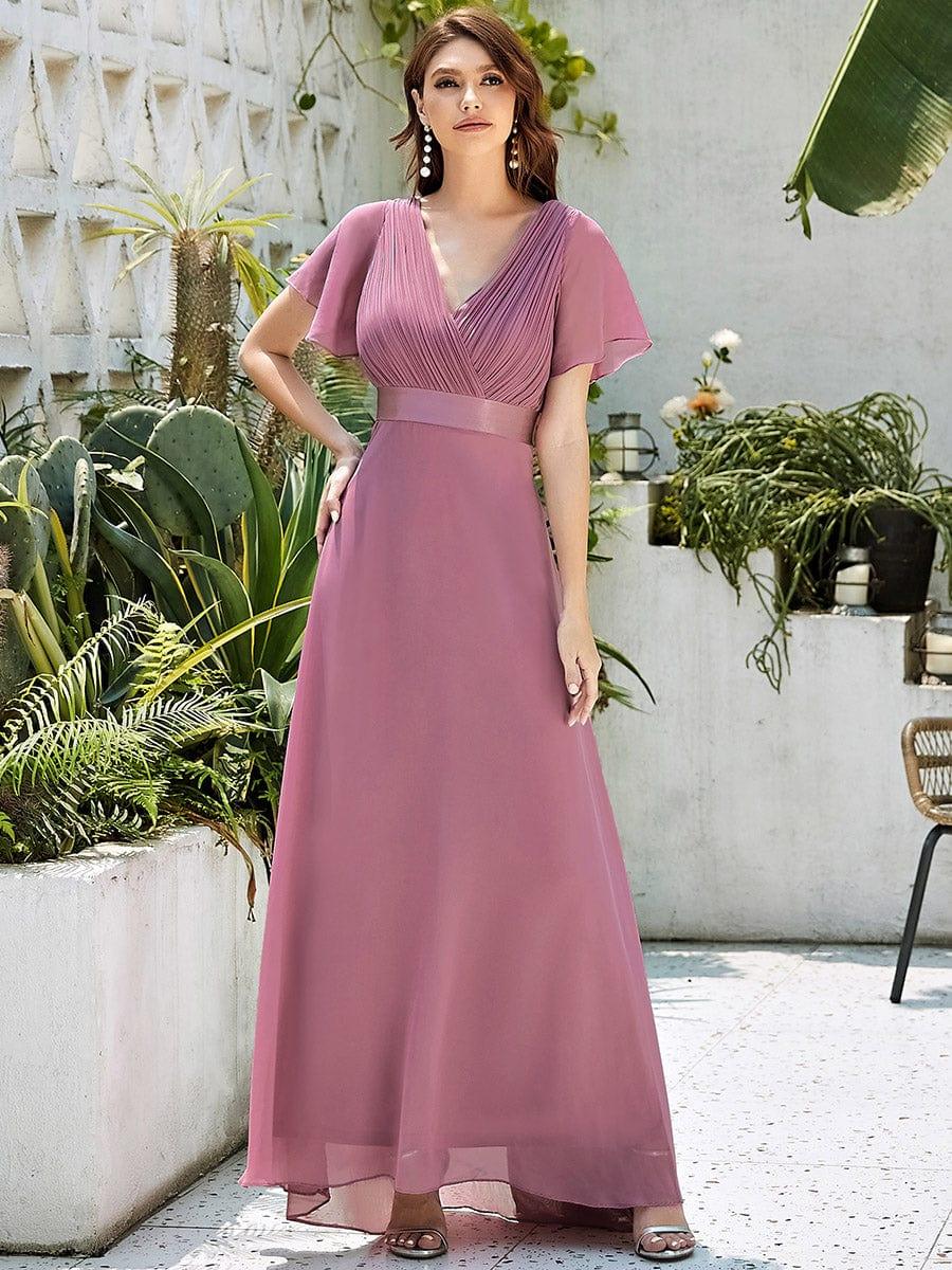 ever MONICA|Long Empire Waist Bridesmaid Dress with Short Flutter Sleeves - Image 184