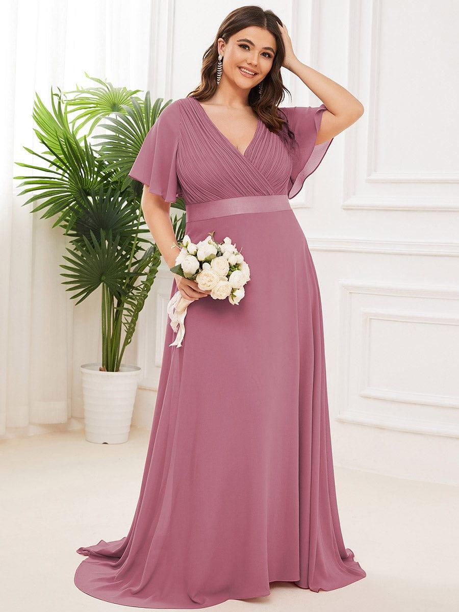 ever MONICA|Long Empire Waist Bridesmaid Dress with Short Flutter Sleeves - Image 185