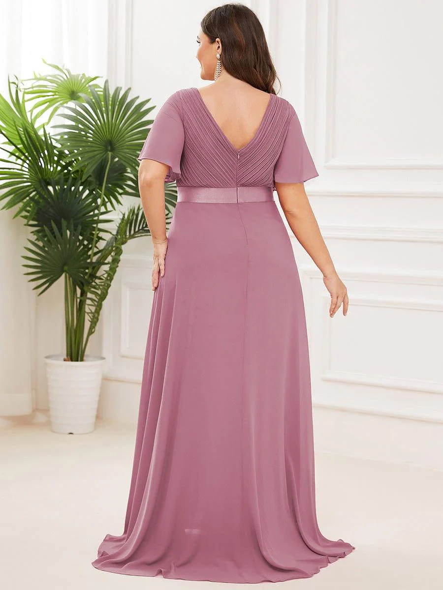 ever MONICA|Long Empire Waist Bridesmaid Dress with Short Flutter Sleeves - Image 186