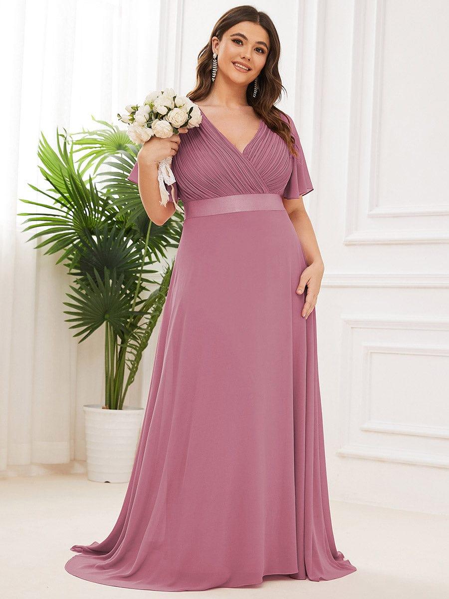 ever MONICA|Long Empire Waist Bridesmaid Dress with Short Flutter Sleeves - Image 188