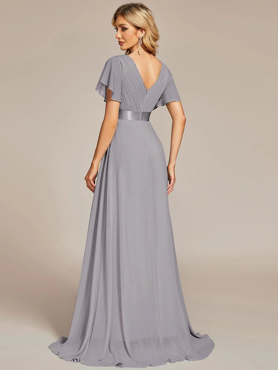 ever MONICA|Long Empire Waist Bridesmaid Dress with Short Flutter Sleeves - Image 19