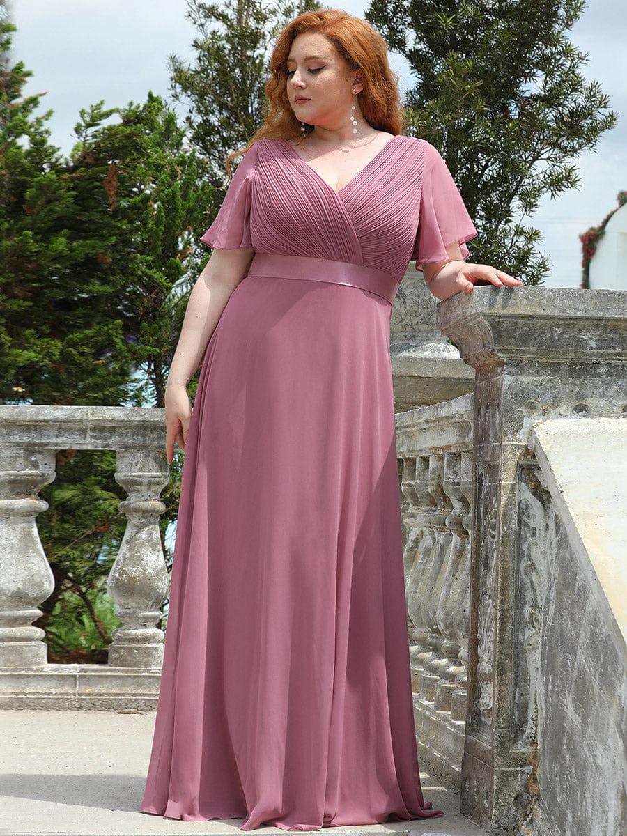 ever MONICA|Long Empire Waist Bridesmaid Dress with Short Flutter Sleeves - Image 190