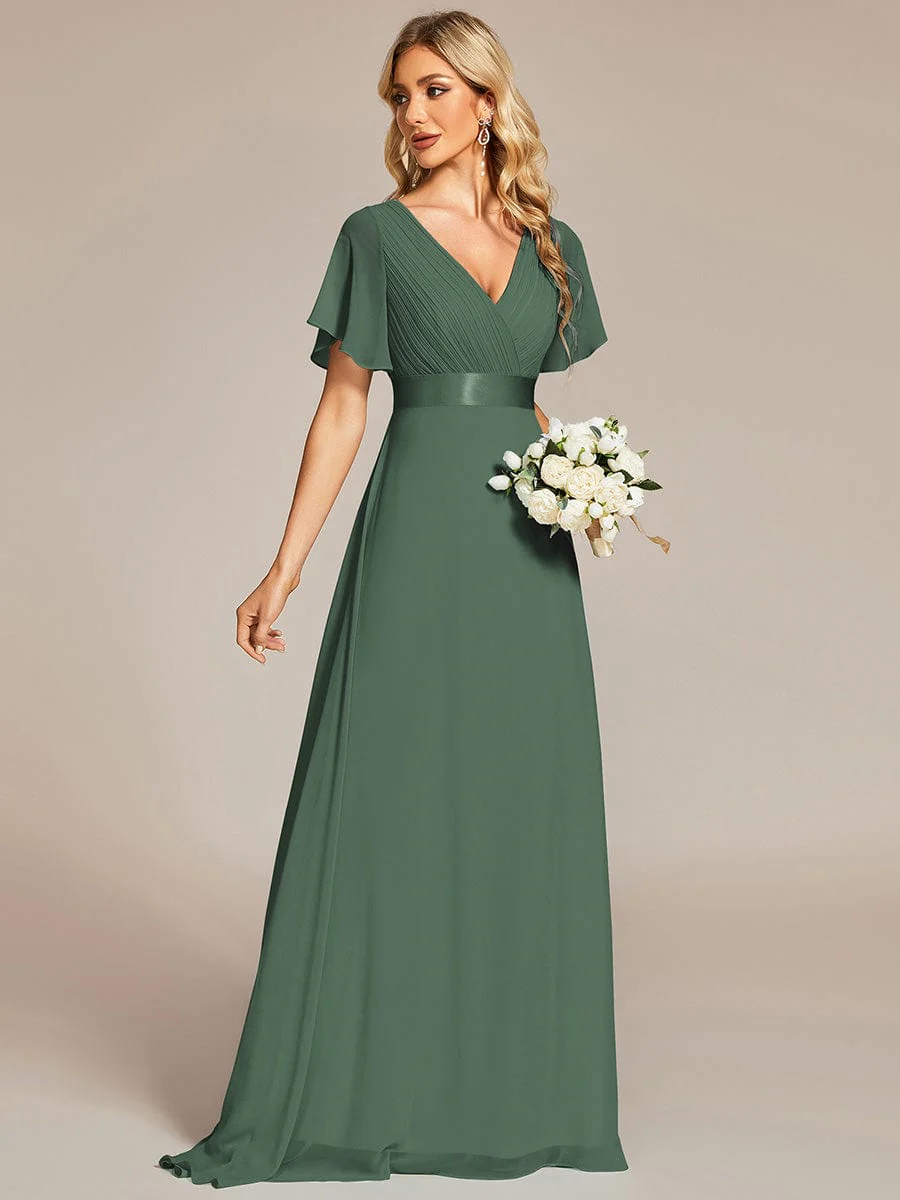 ever MONICA|Long Empire Waist Bridesmaid Dress with Short Flutter Sleeves - Image 191