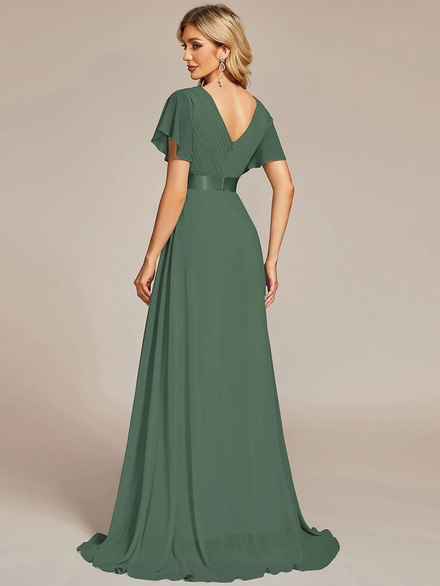 ever MONICA|Long Empire Waist Bridesmaid Dress with Short Flutter Sleeves - Image 192